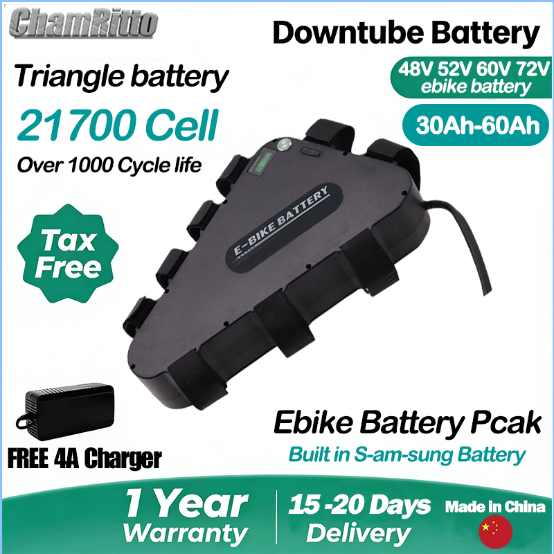 72V 50Ah 21700 Lithium Battery - Аккумулятор для электровелосипеда 60В/72В 3000Вт, треугольный,